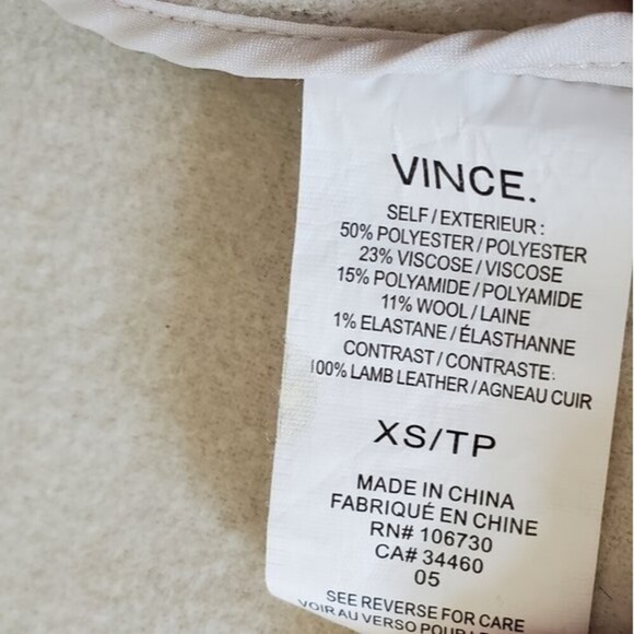 Vince Ivory White Leather Trim Wool Blend Drape Open Front Jacket - Picture 11 of 12